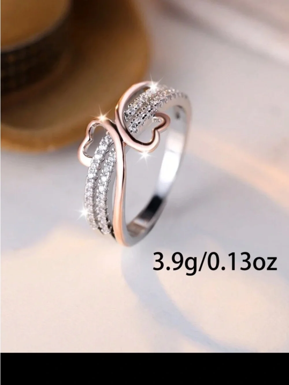 Elegant Rose Gold Heart Accent Ring with Cubic Zirconia Stones - Picture 3 of 4